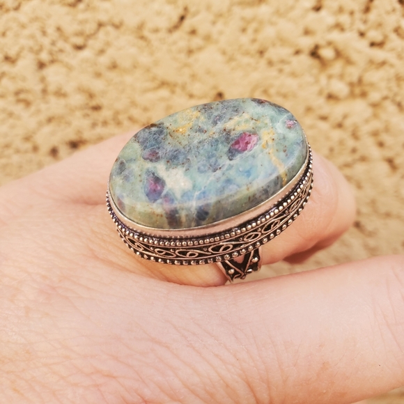 New Ruby in Fuchsite 925 Silver Ring. - Picture 6 of 16